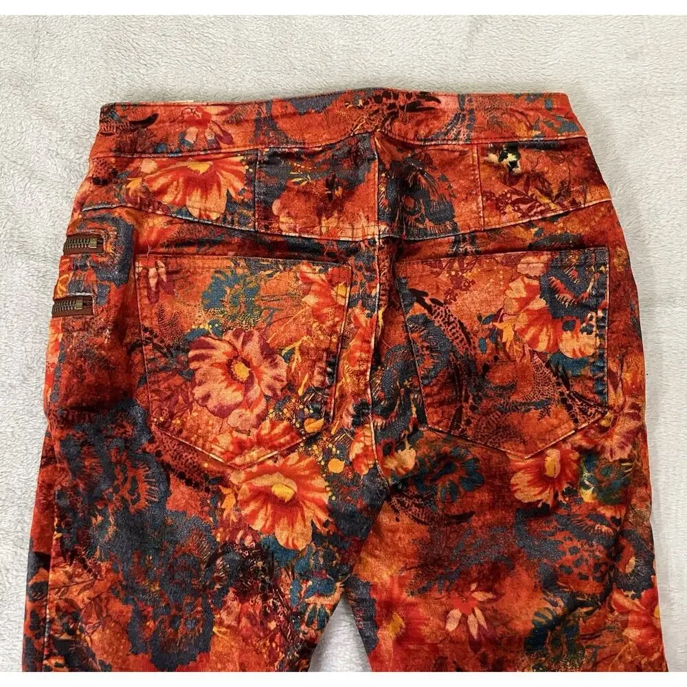 Free People Velvet Skinny Sz 2 Floral Print Jeans Zip Pockets Anthropologie - Picture 5 of 12
